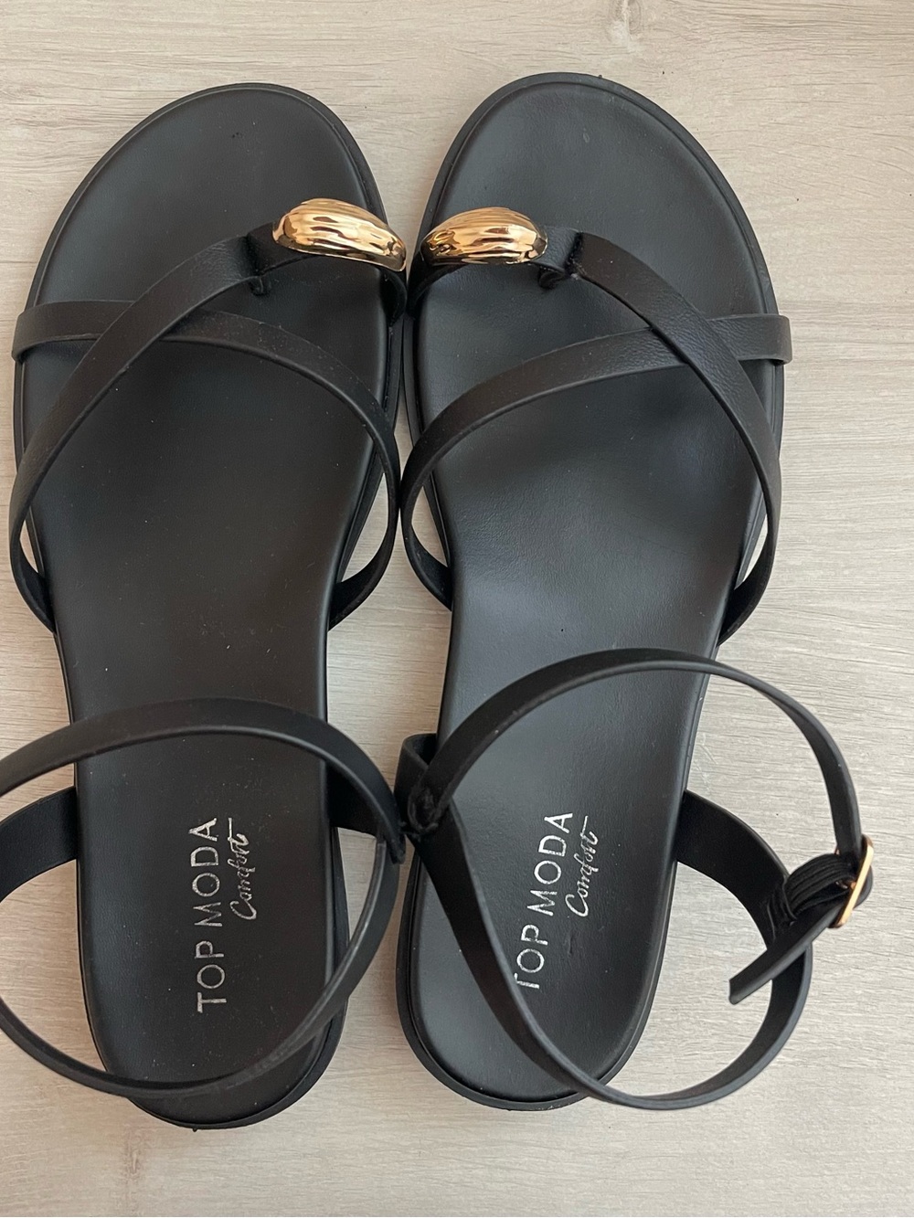 TOP Moda Black Sandal with Gold Detail